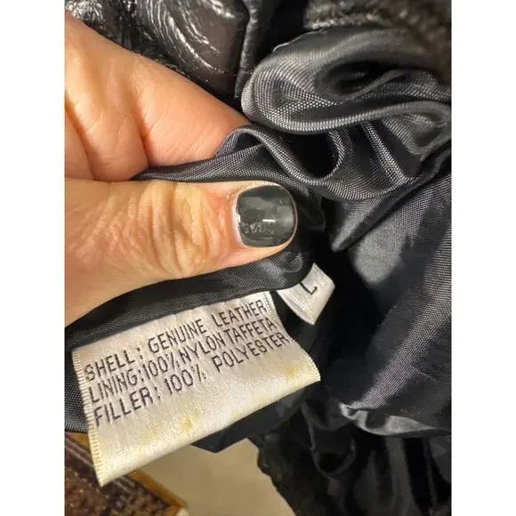 WINLIT Vintage Quilted Genuine Leather Puffer Jacket - Black, Large - Picture 5 of 8